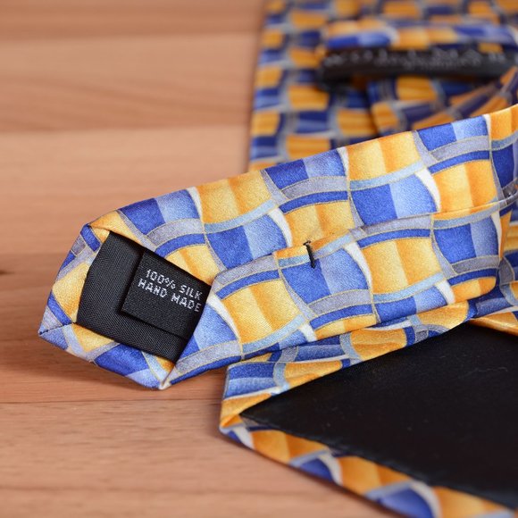 New Wolf Mark silk tie #98085 Blue and yellow - Picture 4 of 6